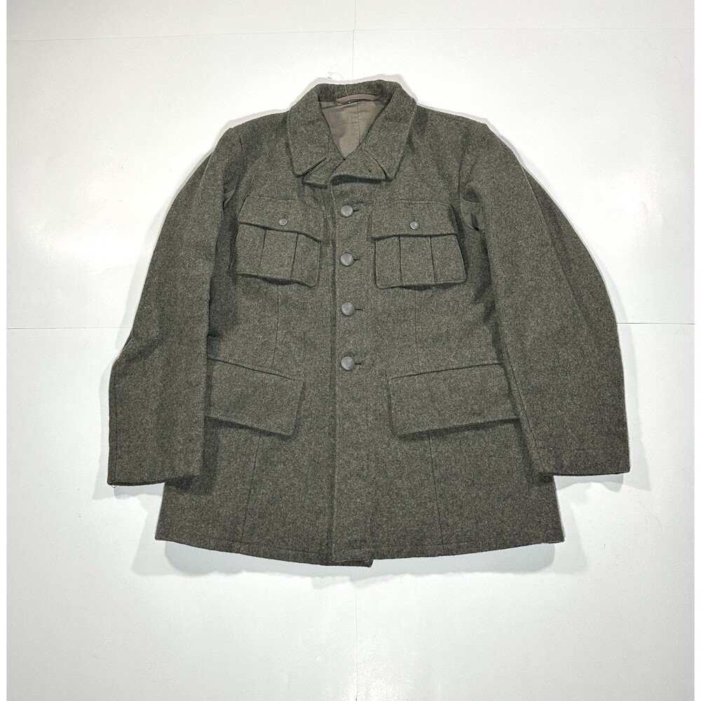 Vintage WWII 1945 Swedish Army Wool Field Jacket Tunic Military Green Coat 92